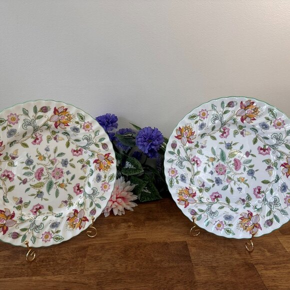 Minton Haddon Hall Plates Set of 2 Bone China‎ Floral Scalloped Edge England MCM - Picture 1 of 7